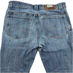 Duluth Trading Ballroom Double Flex Jeans Mens 34x32 Slim Blue Light Wash Denim